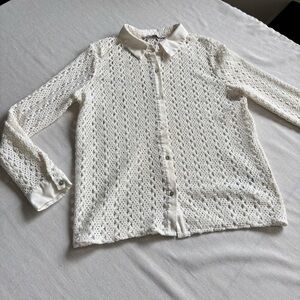 Zara Cream Crochet Button Up Shirt Women’s XS Long Sleeve Blouse